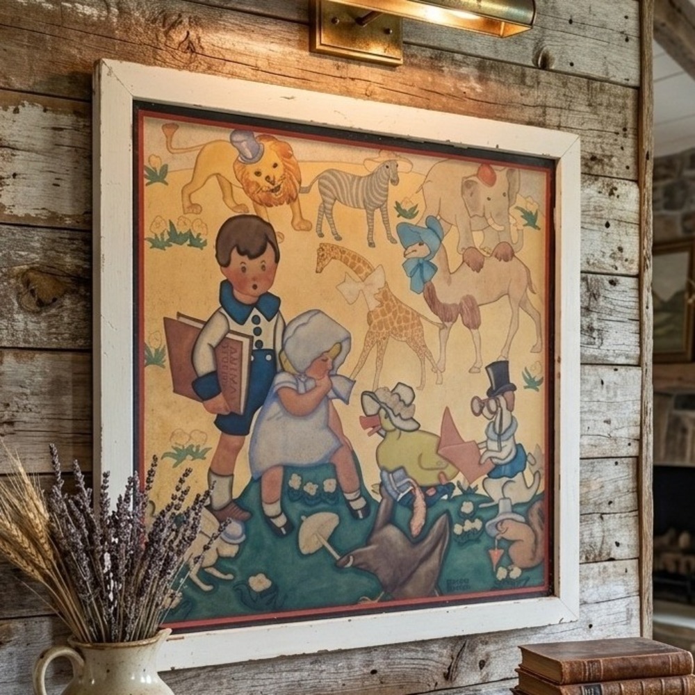 Vintage Ruth Kreps Nursery‎ Art Framed Print Animals Storybook Children 26x26